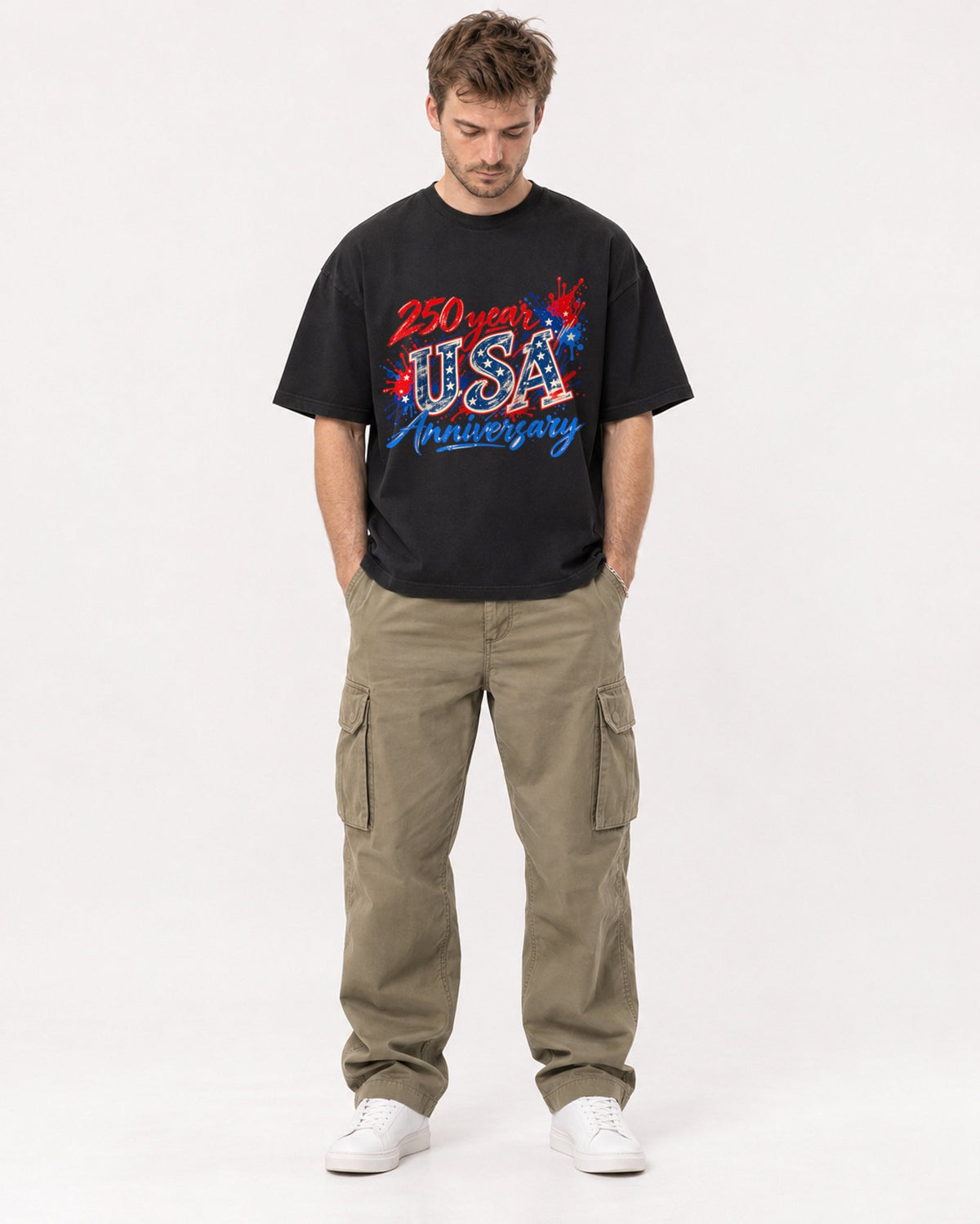 Mockup Boxy Heavyweight Tee Black male full-body 08