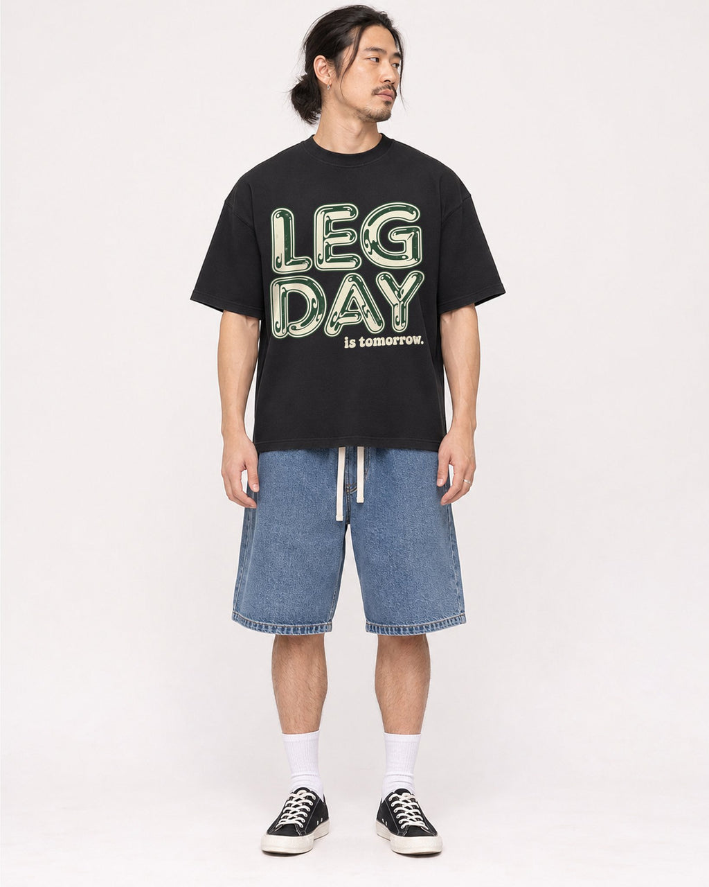 Mockup Boxy Heavyweight Tee Black male full-body 43