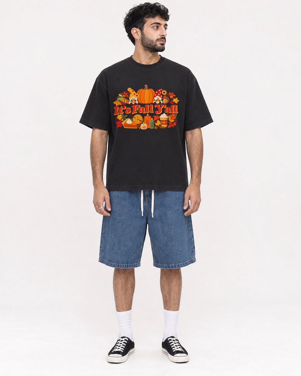 Mockup Boxy Heavyweight Tee Black male full-body 07
