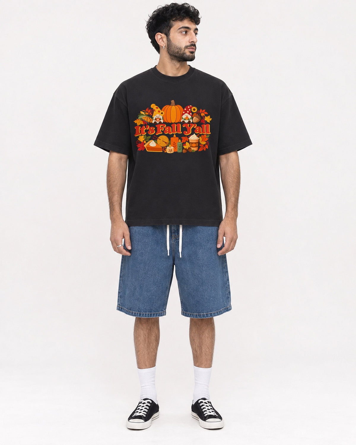 Mockup Boxy Heavyweight Tee Black male full-body 07