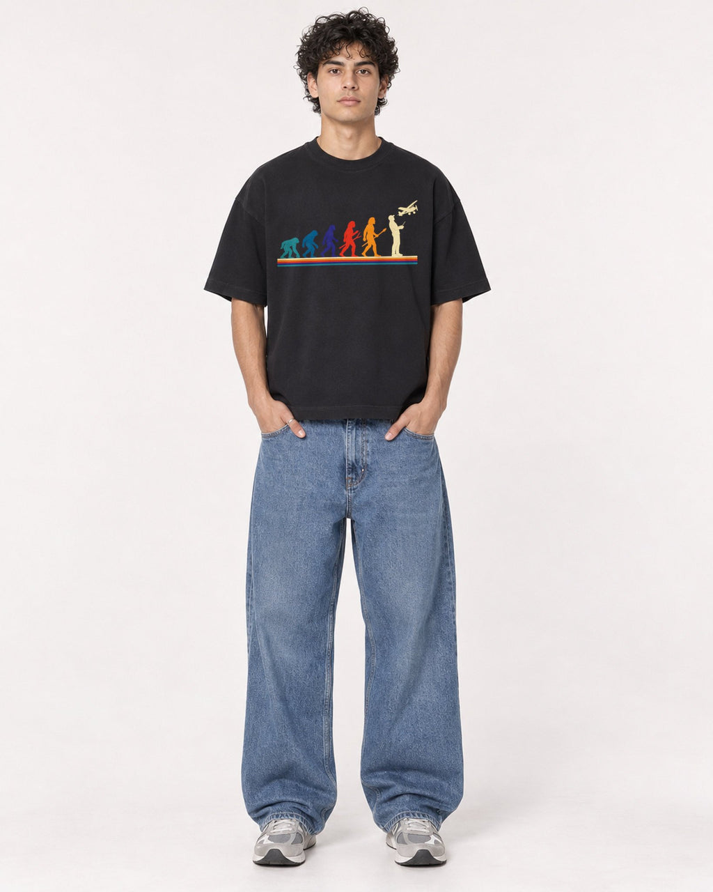 Mockup Boxy Heavyweight Tee Black male full-body 26