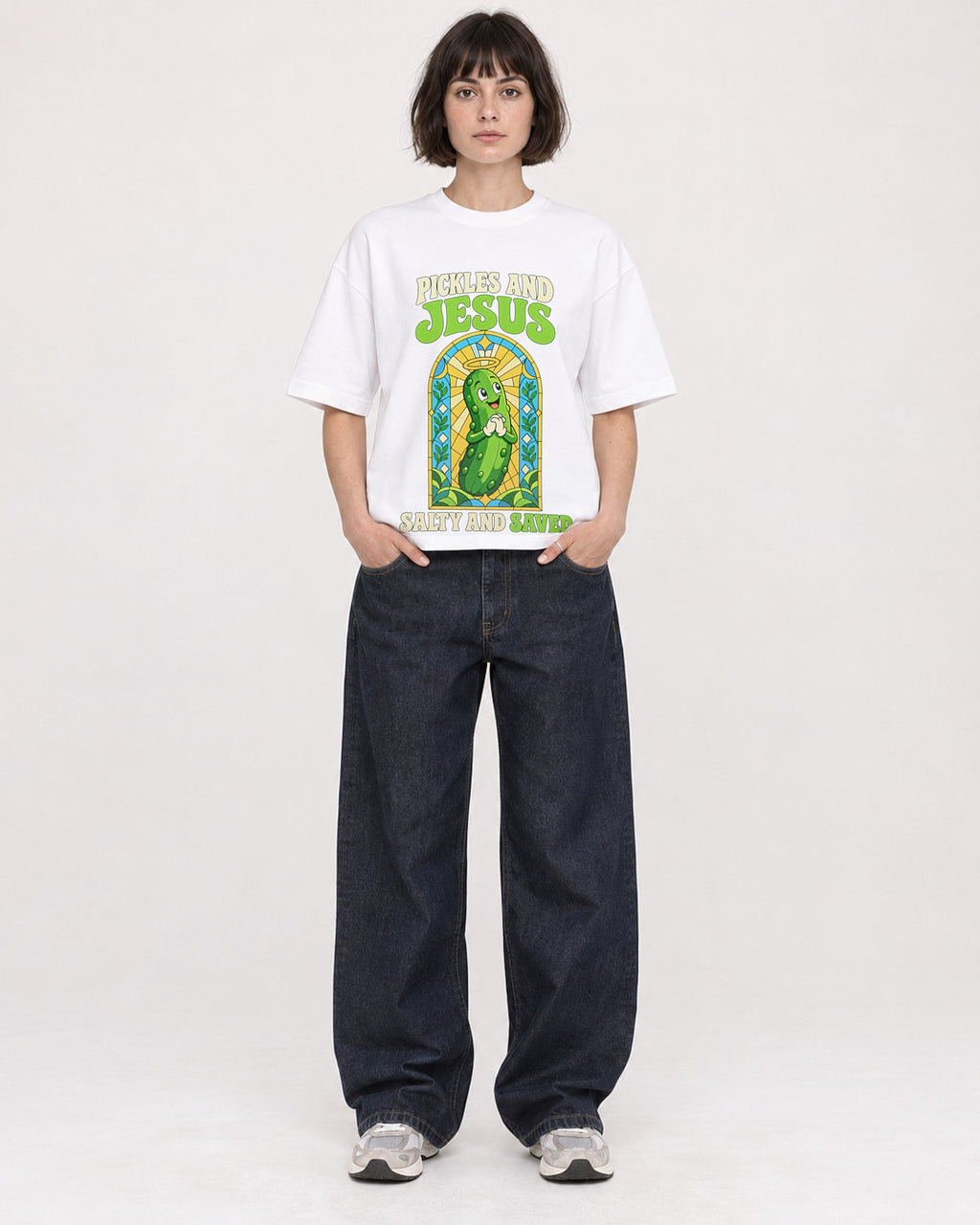 Mockup Boxy Heavyweight Tee White female full-body 39