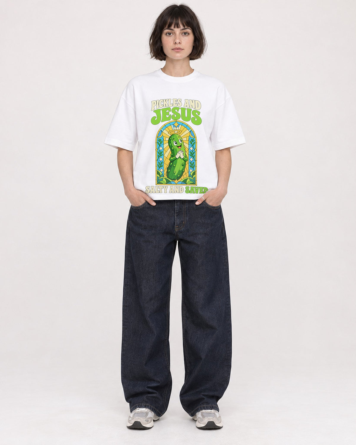 Mockup Boxy Heavyweight Tee White female full-body 39