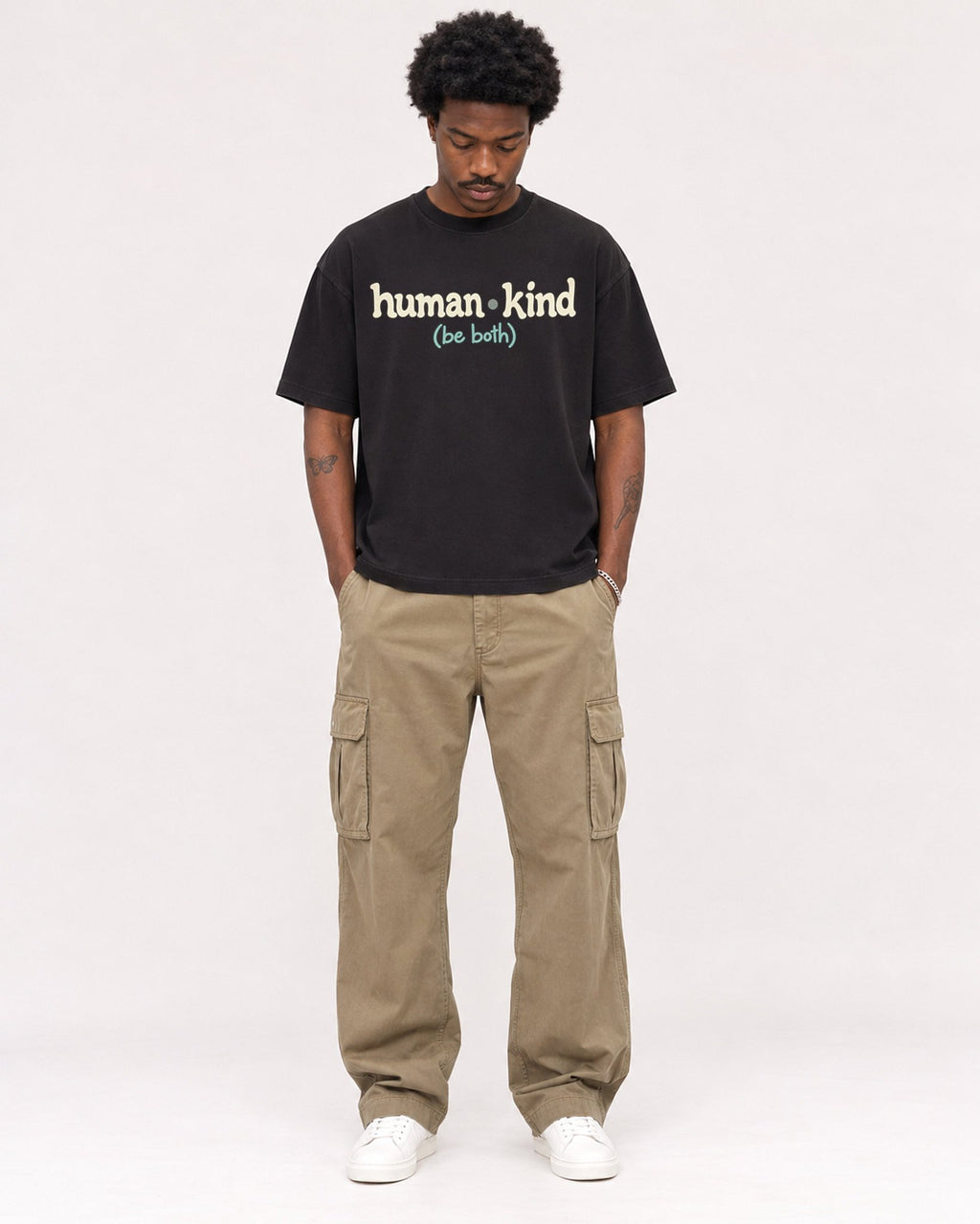Mockup Boxy Heavyweight Tee Black male full-body 24