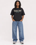 Mockup Boxy Heavyweight Tee Black female full-body 24
