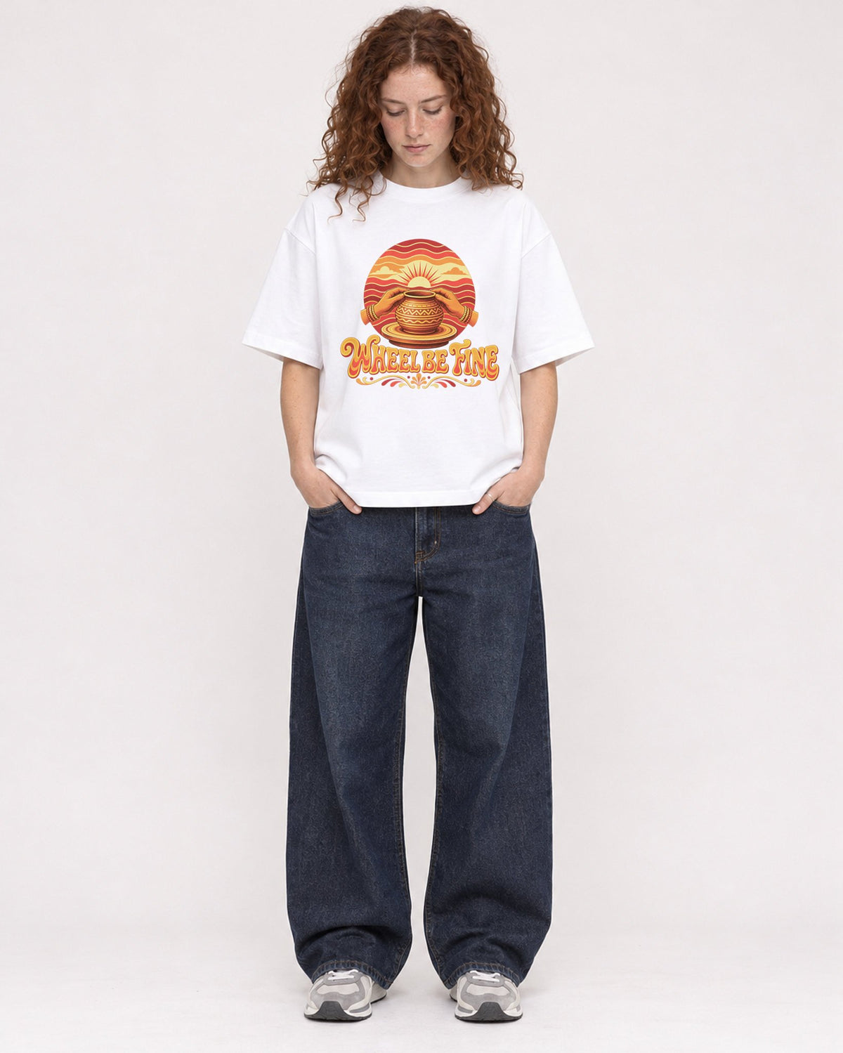 Mockup Boxy Heavyweight Tee White female full-body 09