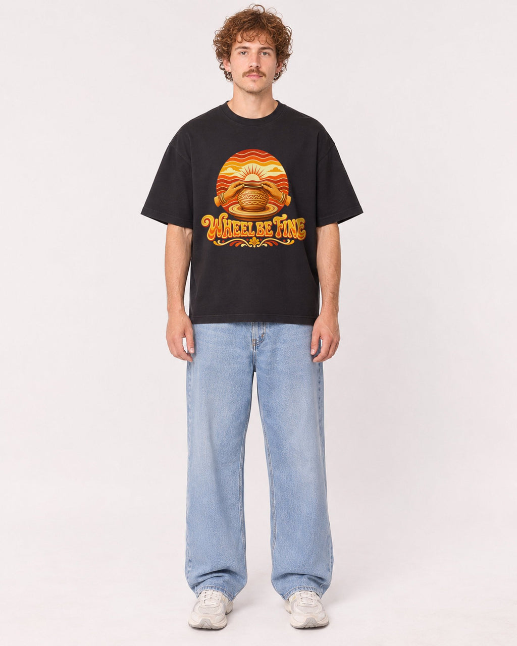 Mockup Boxy Heavyweight Tee Black male full-body 09