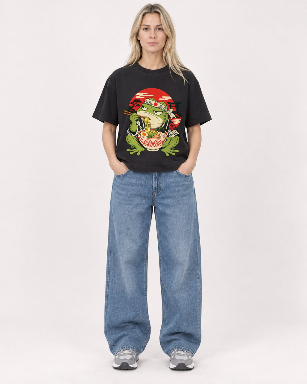 Mockup Boxy Heavyweight Tee Black female full-body 08