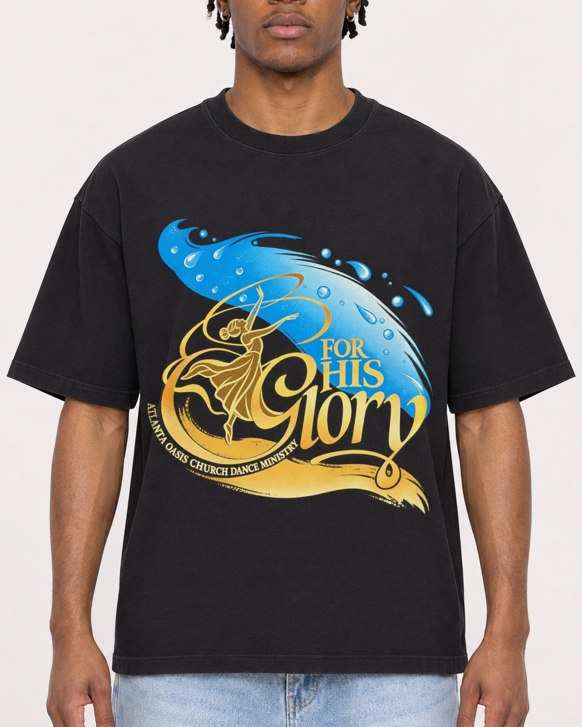 Mockup Boxy Heavyweight Tee Black male close-up 05