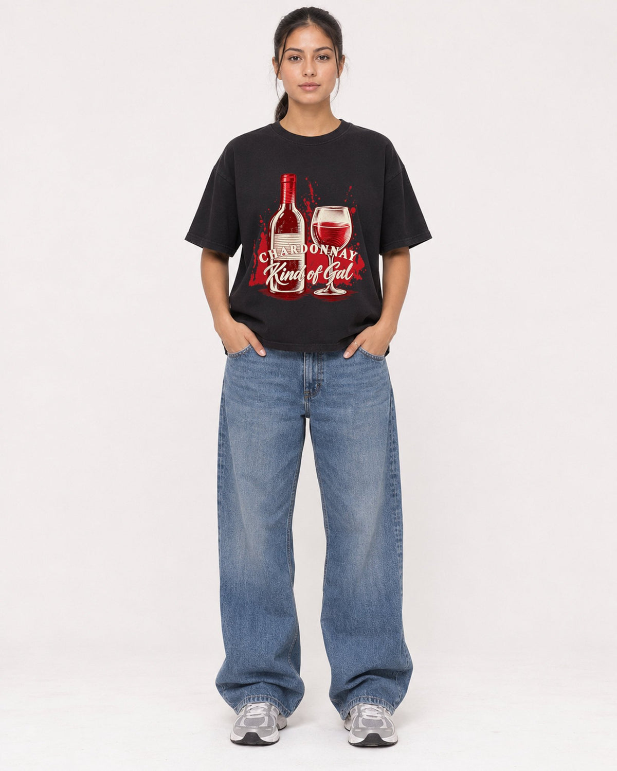Mockup Boxy Heavyweight Tee Black female full-body 16