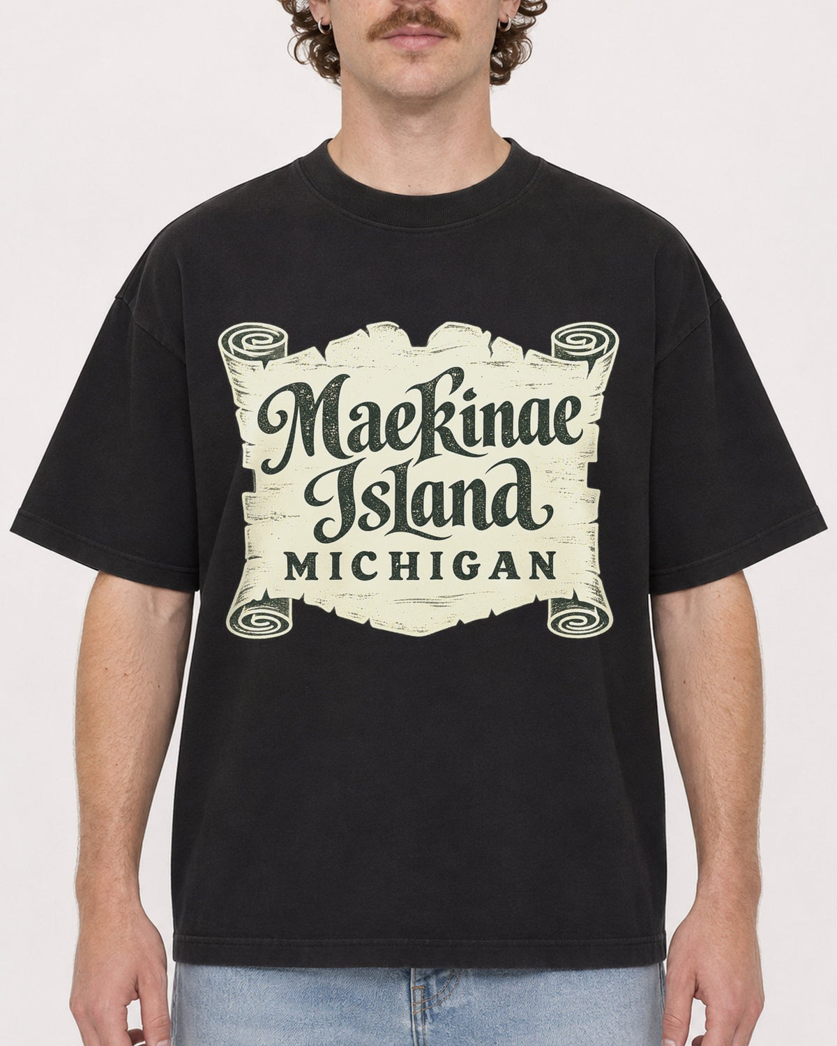Mockup Boxy Heavyweight Tee Black male close-up 09