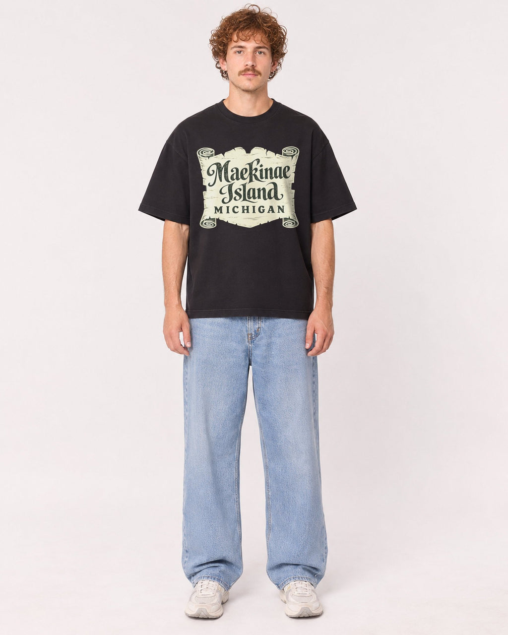 Mockup Boxy Heavyweight Tee Black male full-body 09