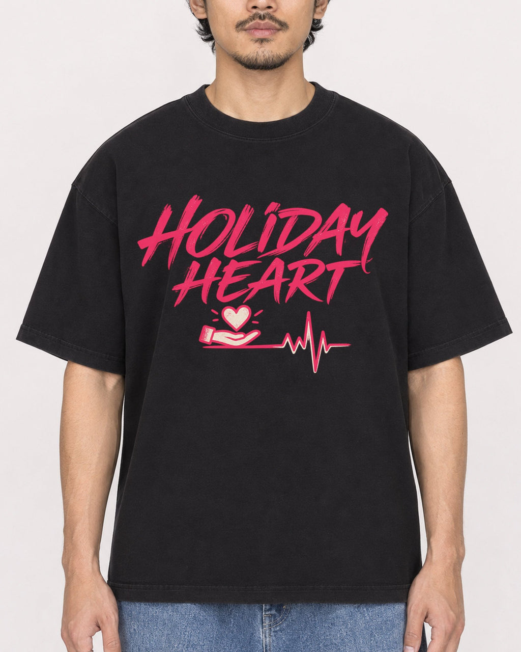 Mockup Boxy Heavyweight Tee Black male close-up 02