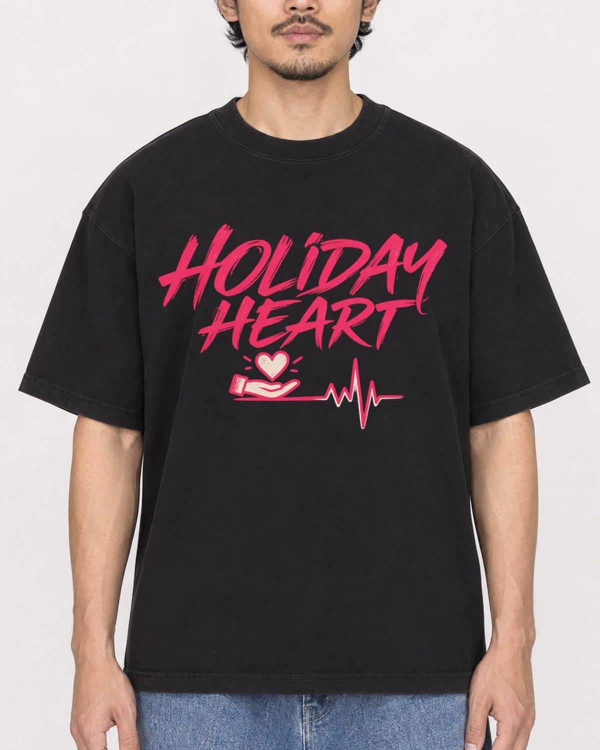 Mockup Boxy Heavyweight Tee Black male close-up 02