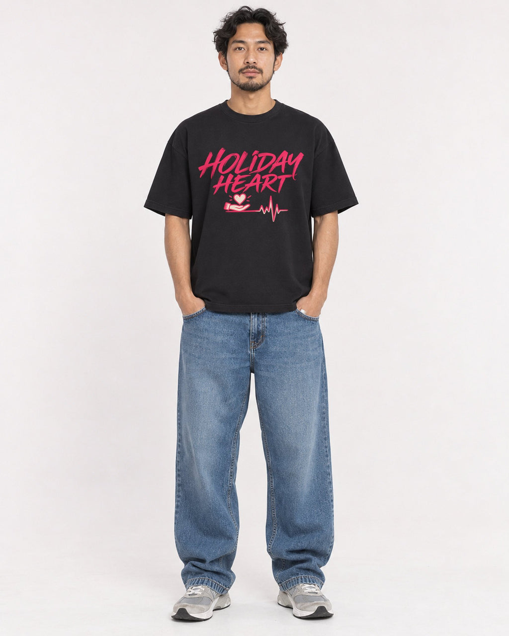 Mockup Boxy Heavyweight Tee Black male full-body 02