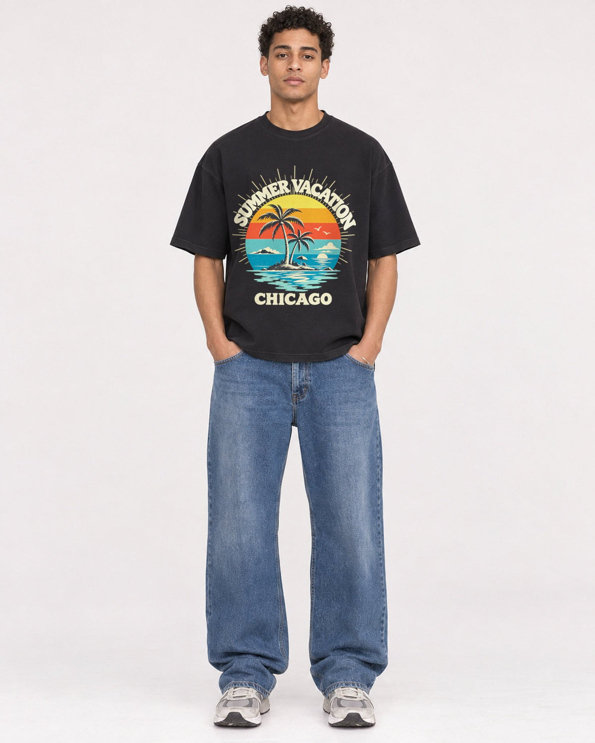 Mockup Boxy Heavyweight Tee Black male full-body 10