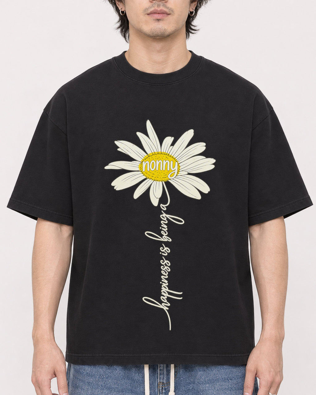 Mockup Boxy Heavyweight Tee Black male close-up 03
