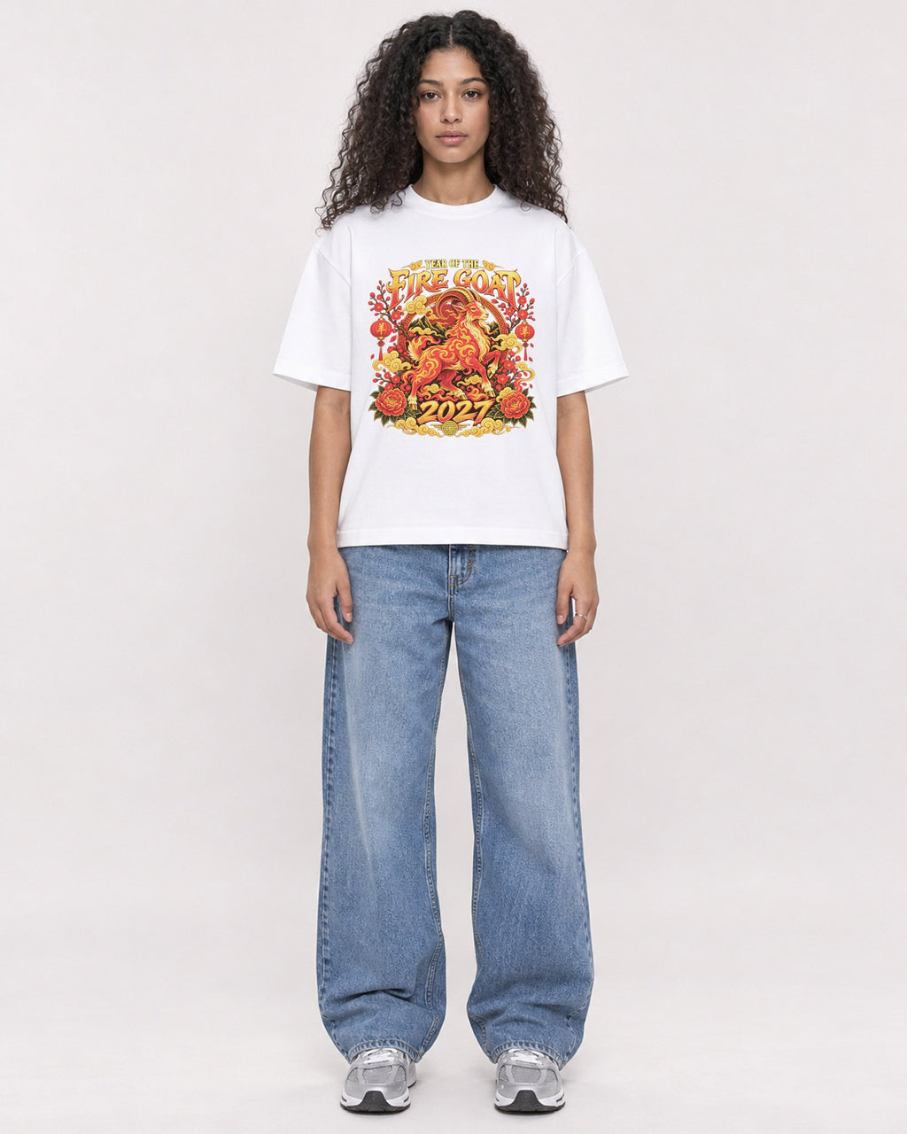 Mockup Boxy Heavyweight Tee White female full-body 10