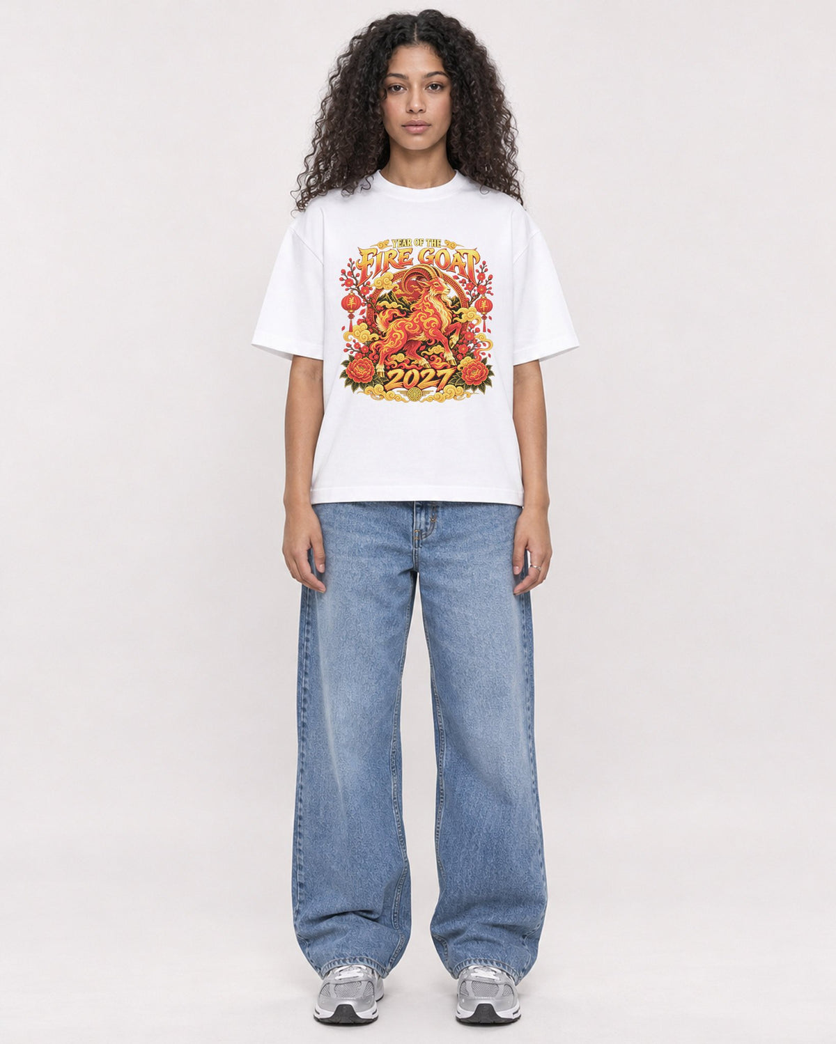 Mockup Boxy Heavyweight Tee White female full-body 10