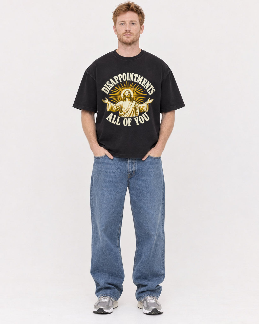 Mockup Boxy Heavyweight Tee Black male full-body 38