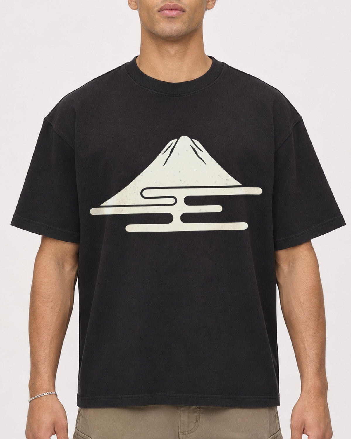 Mockup Boxy Heavyweight Tee Black male close-up 20