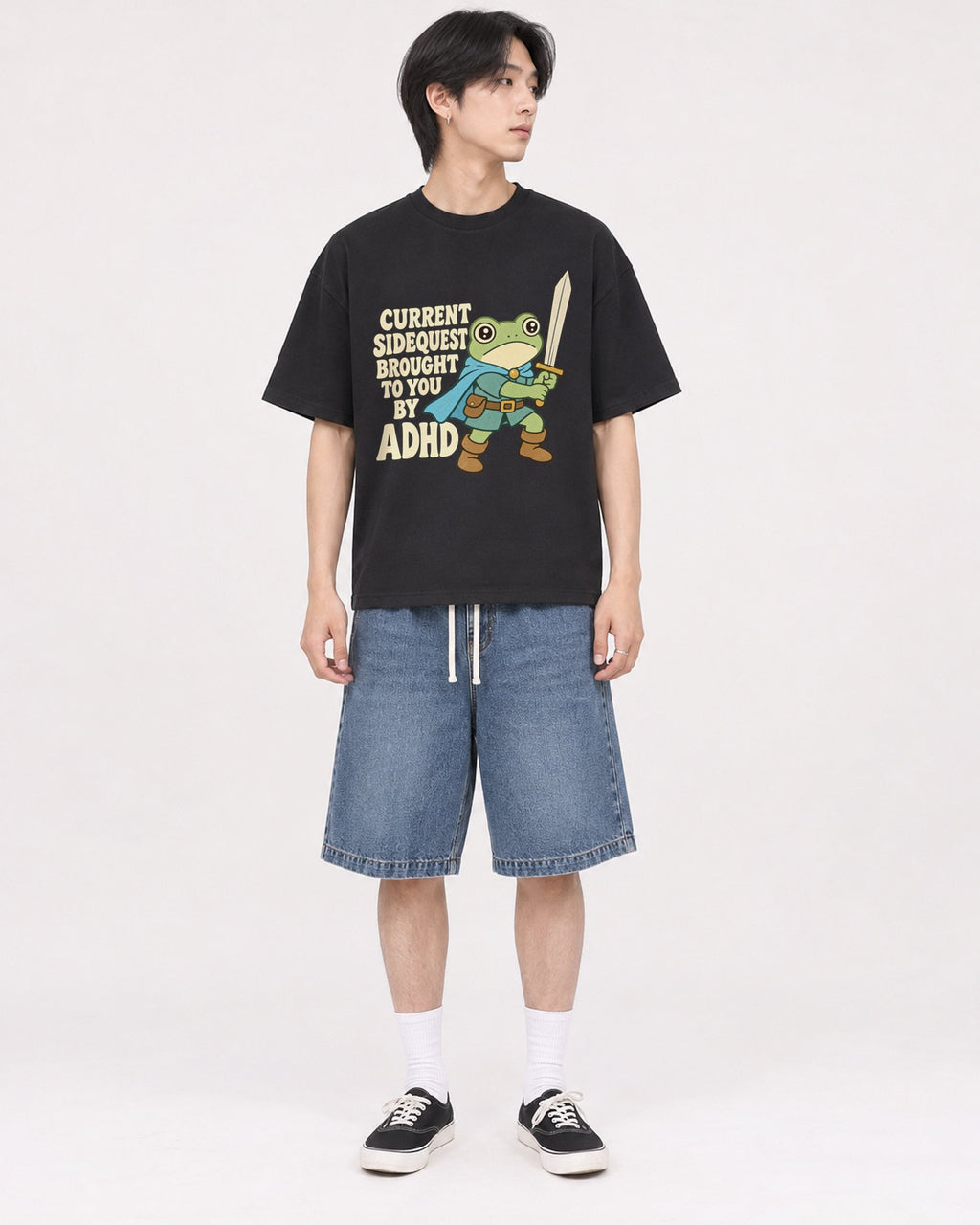 Mockup Boxy Heavyweight Tee Black male full-body 11