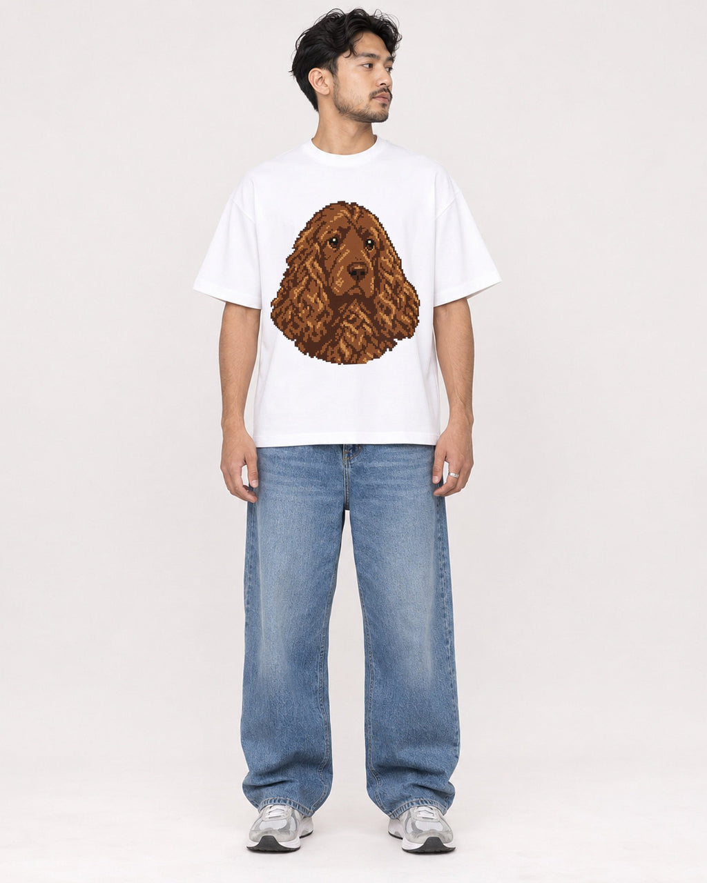 Mockup Boxy Heavyweight Tee White male full-body 02