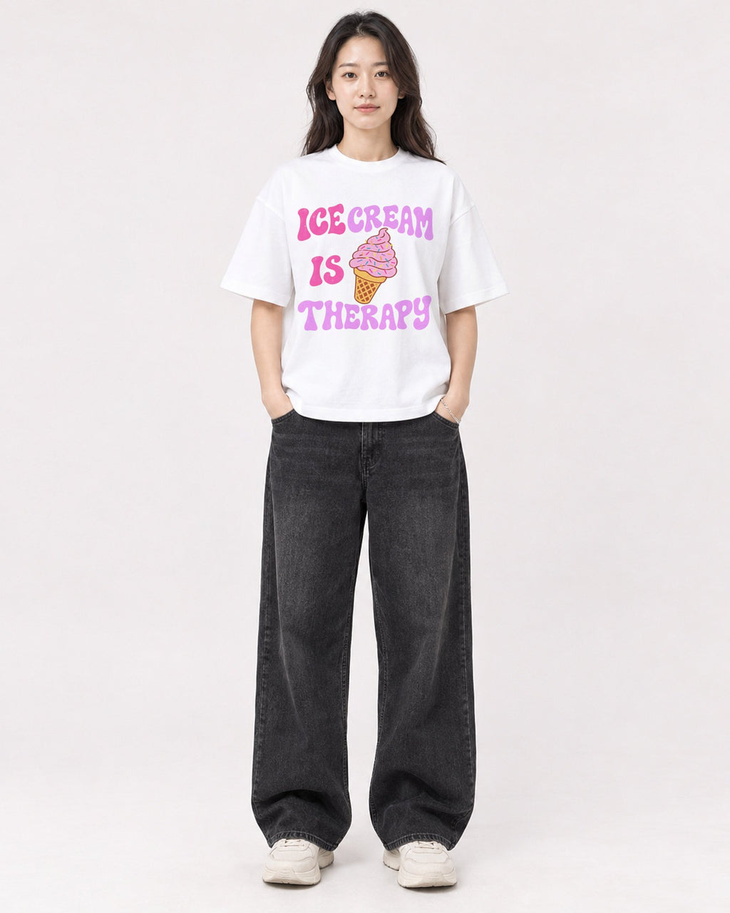 Mockup Boxy Heavyweight Tee White female full-body 03