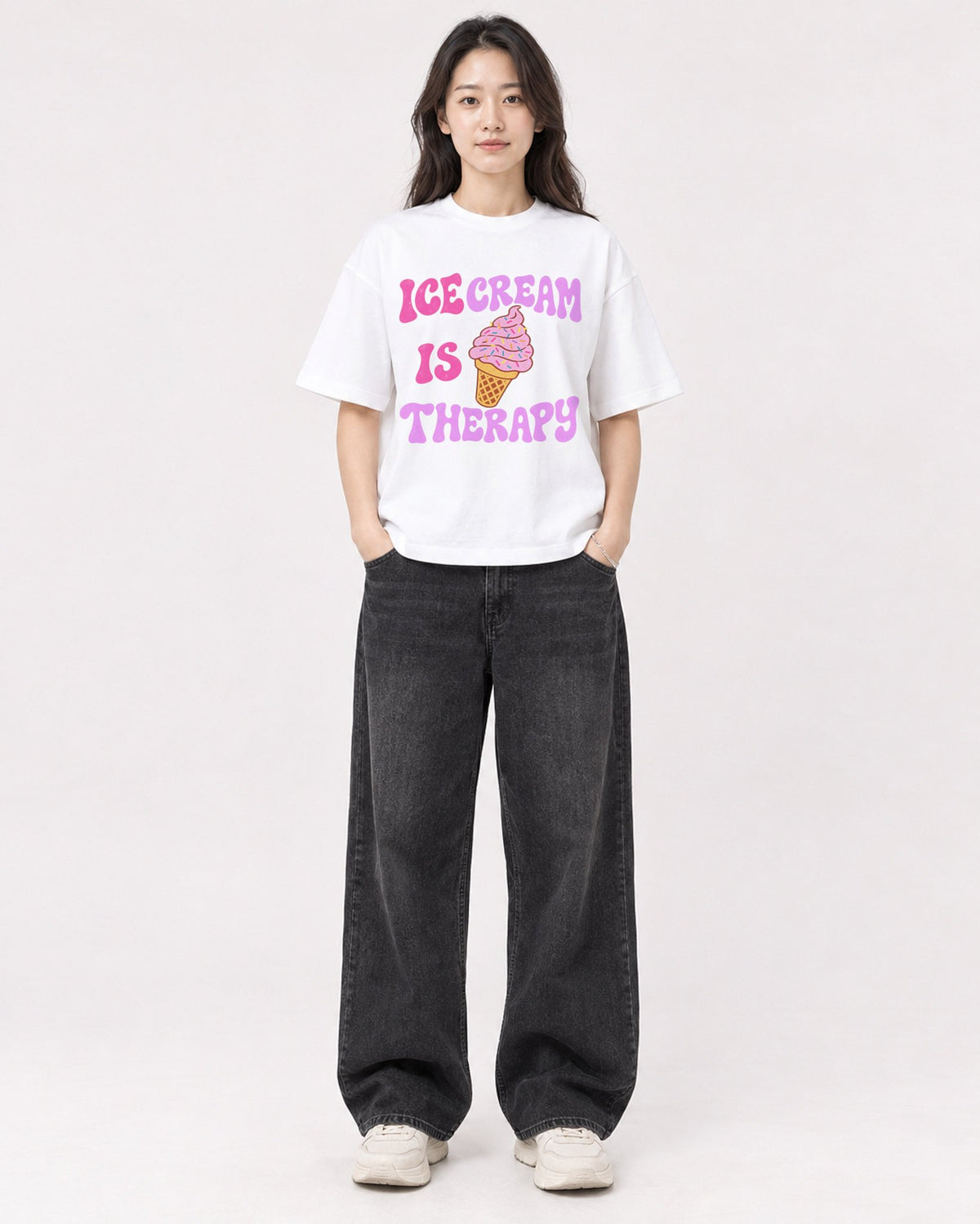 Mockup Boxy Heavyweight Tee White female full-body 03