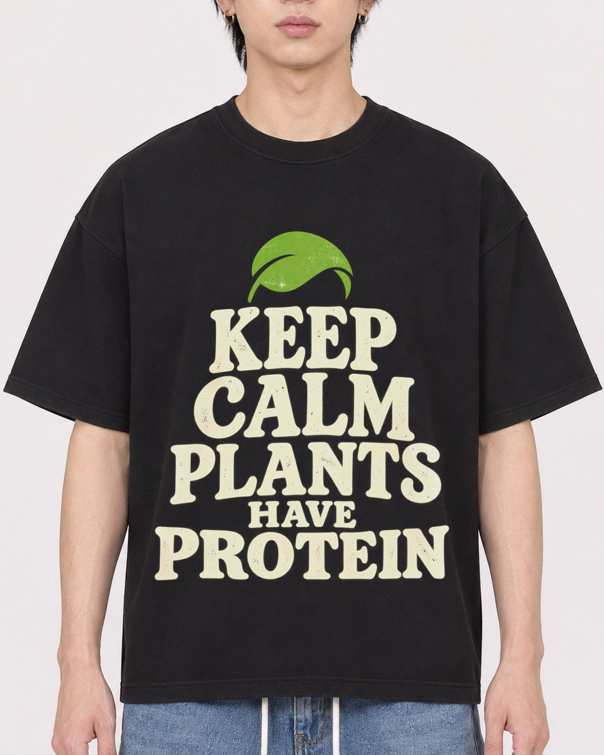 Mockup Boxy Heavyweight Tee Black male close-up 11