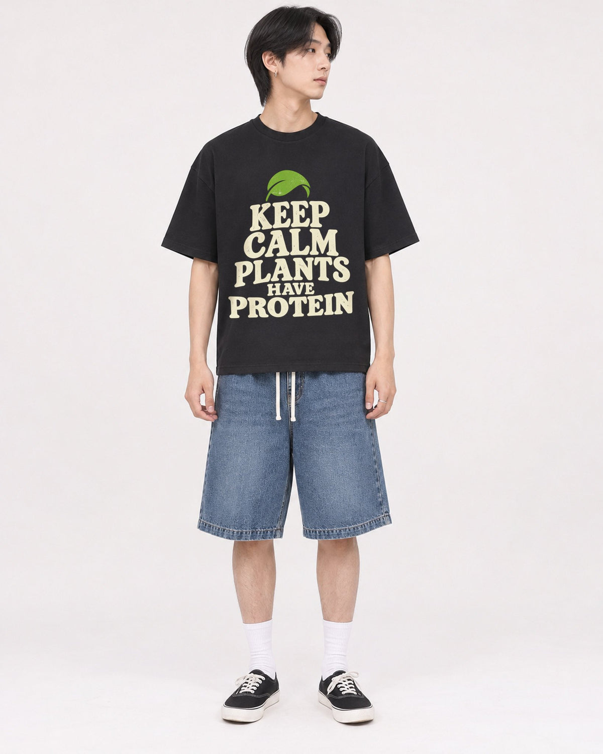 Mockup Boxy Heavyweight Tee Black male full-body 11