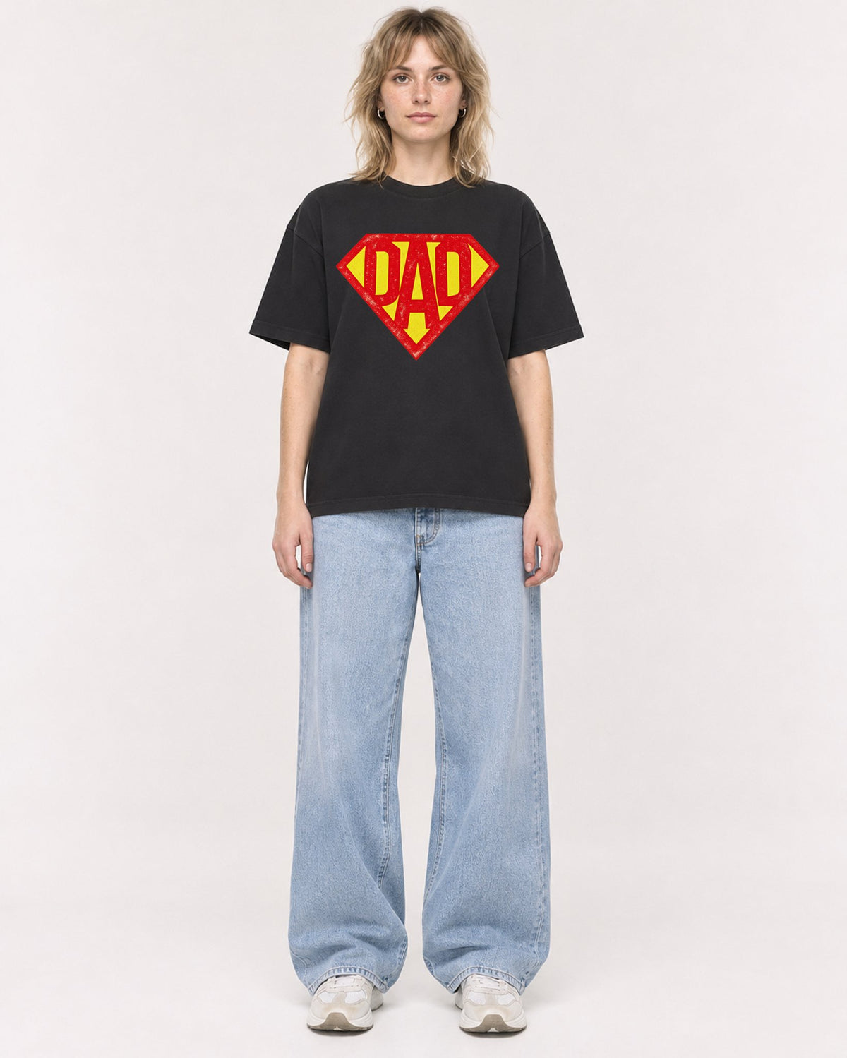 Mockup Boxy Heavyweight Tee Black female full-body 19