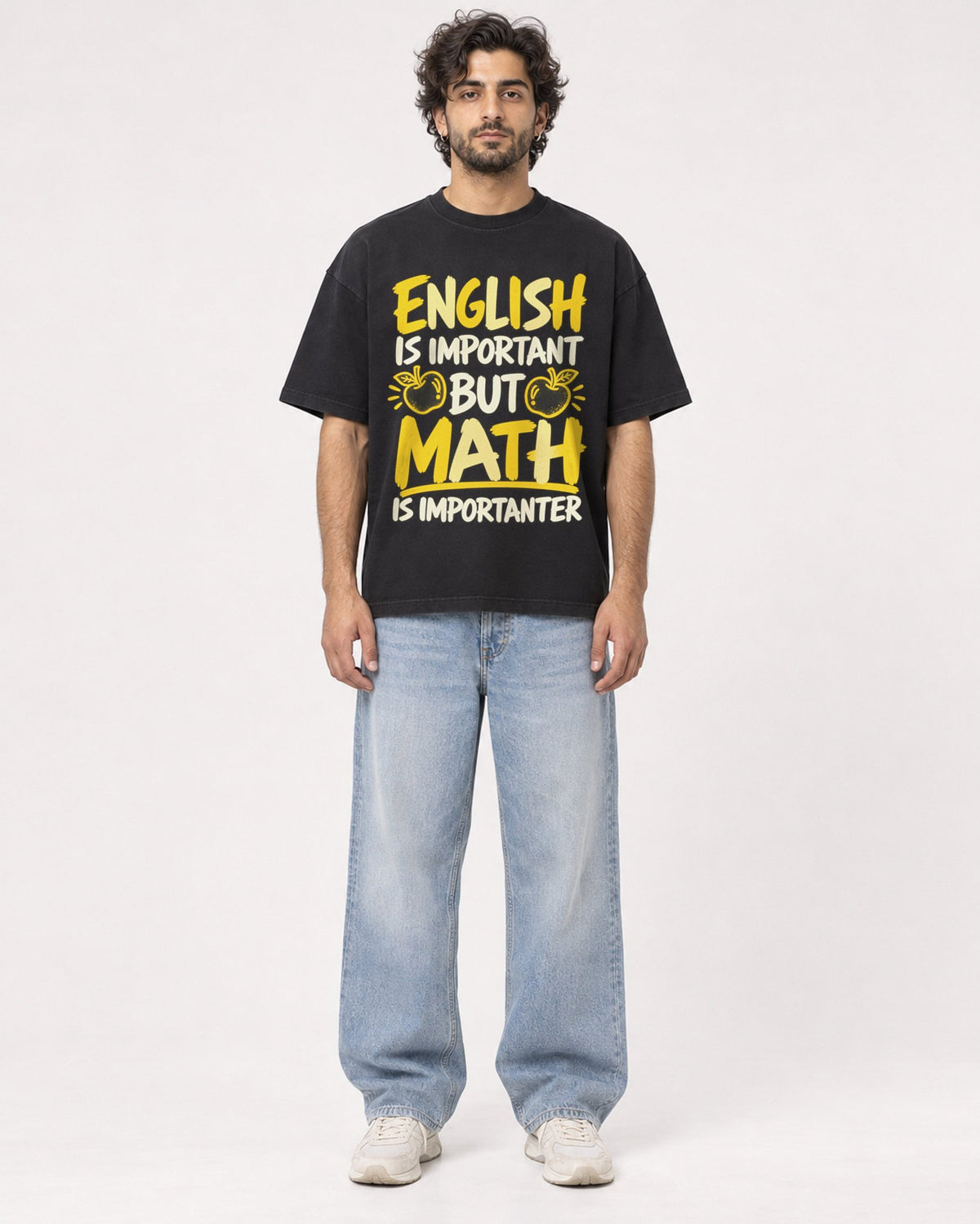 Mockup Boxy Heavyweight Tee Black male full-body 17