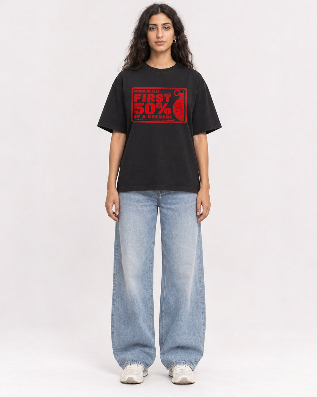 Mockup Boxy Heavyweight Tee Black female full-body 07