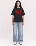 Mockup Boxy Heavyweight Tee Black female full-body 07