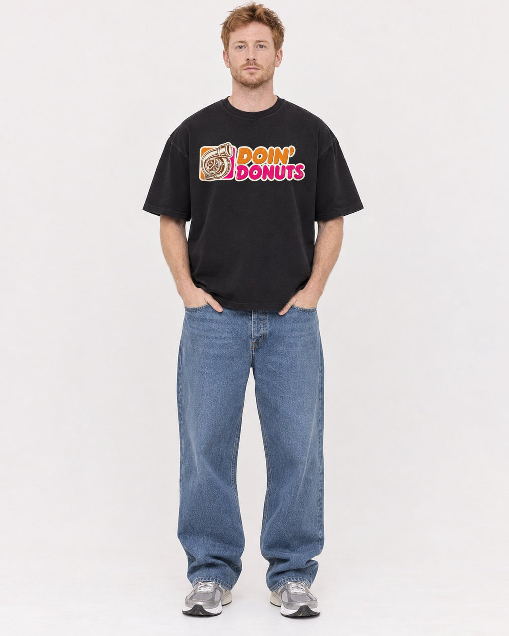 Mockup Boxy Heavyweight Tee Black male full-body 38