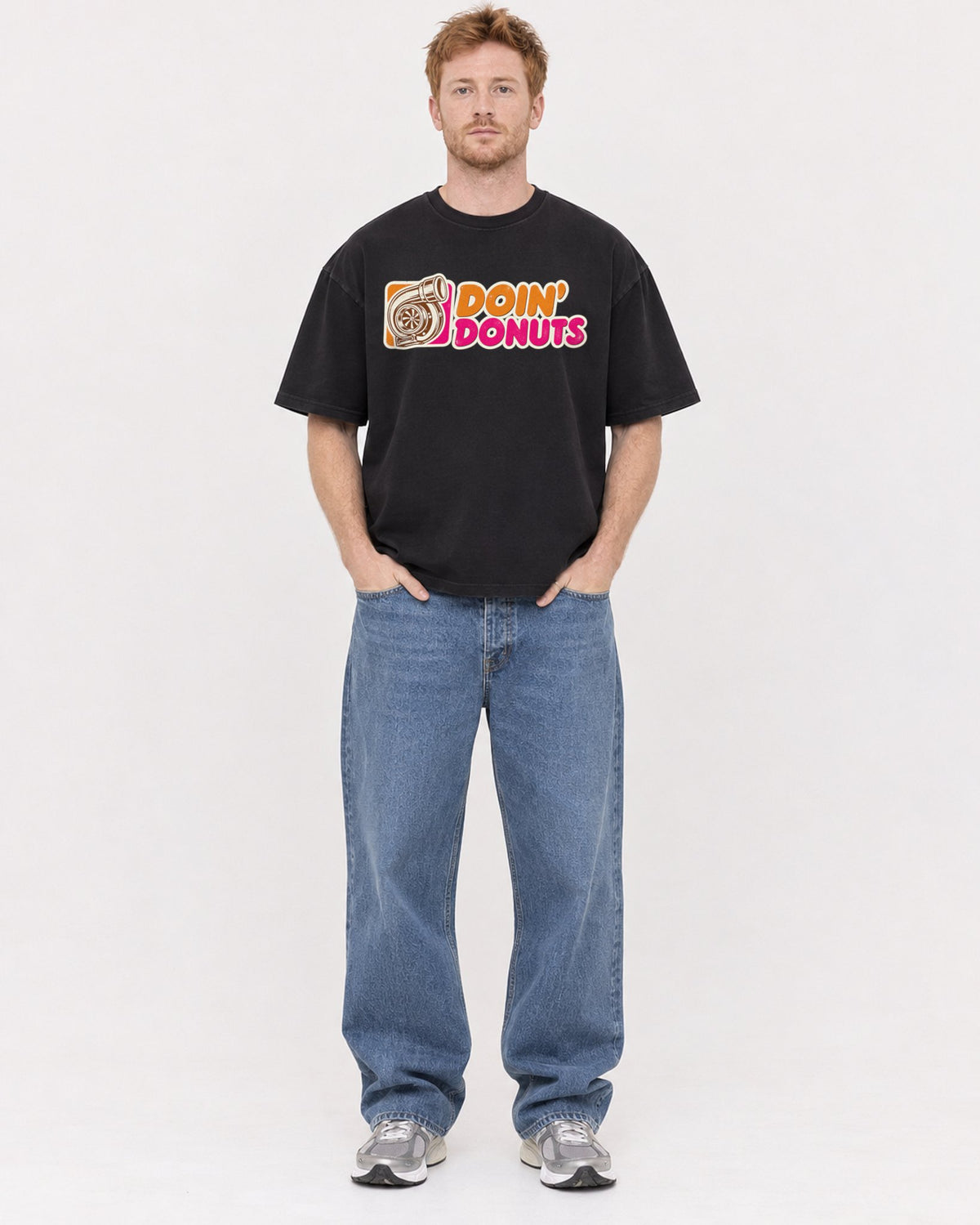Mockup Boxy Heavyweight Tee Black male full-body 38