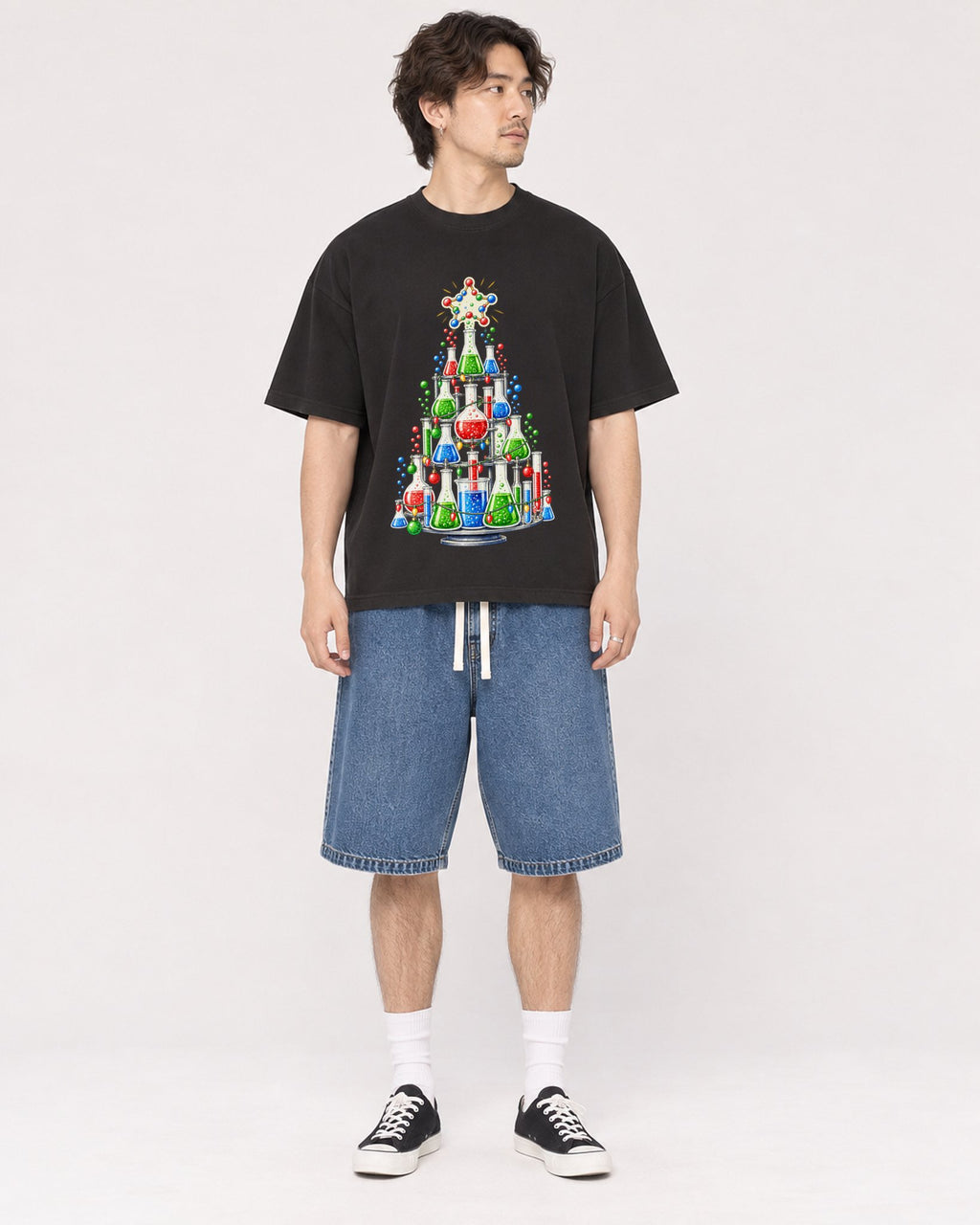 Mockup Boxy Heavyweight Tee Black male full-body 03