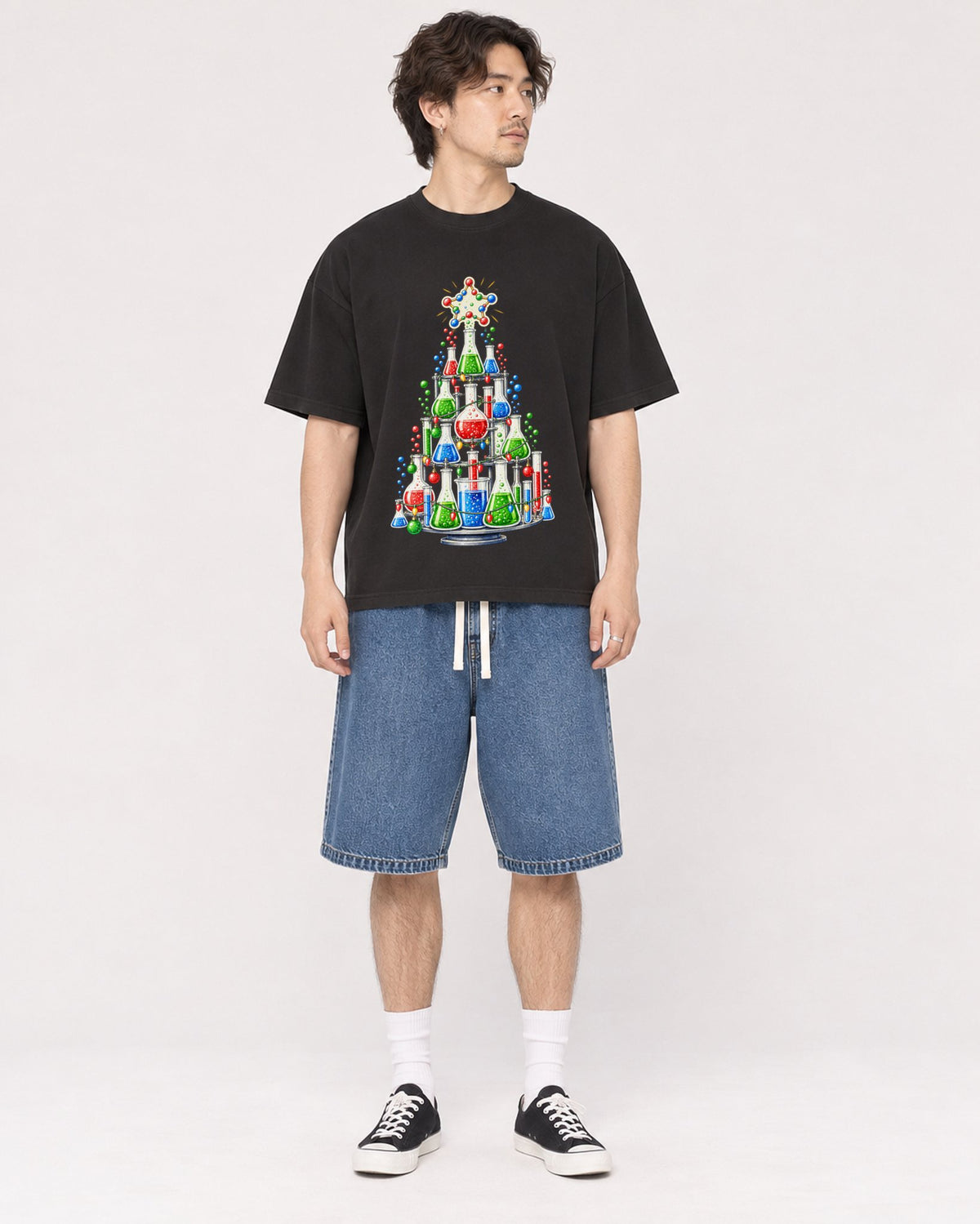 Mockup Boxy Heavyweight Tee Black male full-body 03
