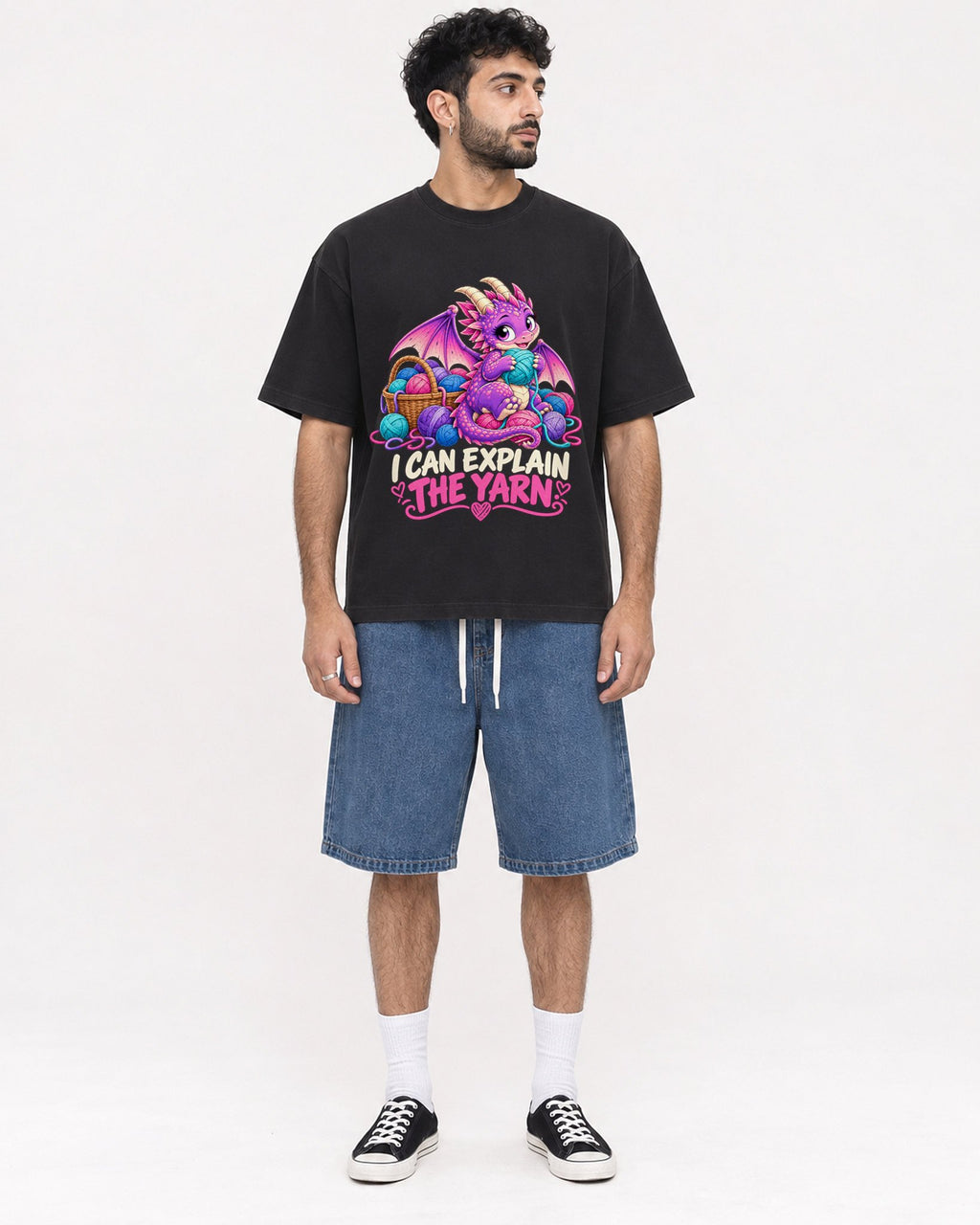 Mockup Boxy Heavyweight Tee Black male full-body 07