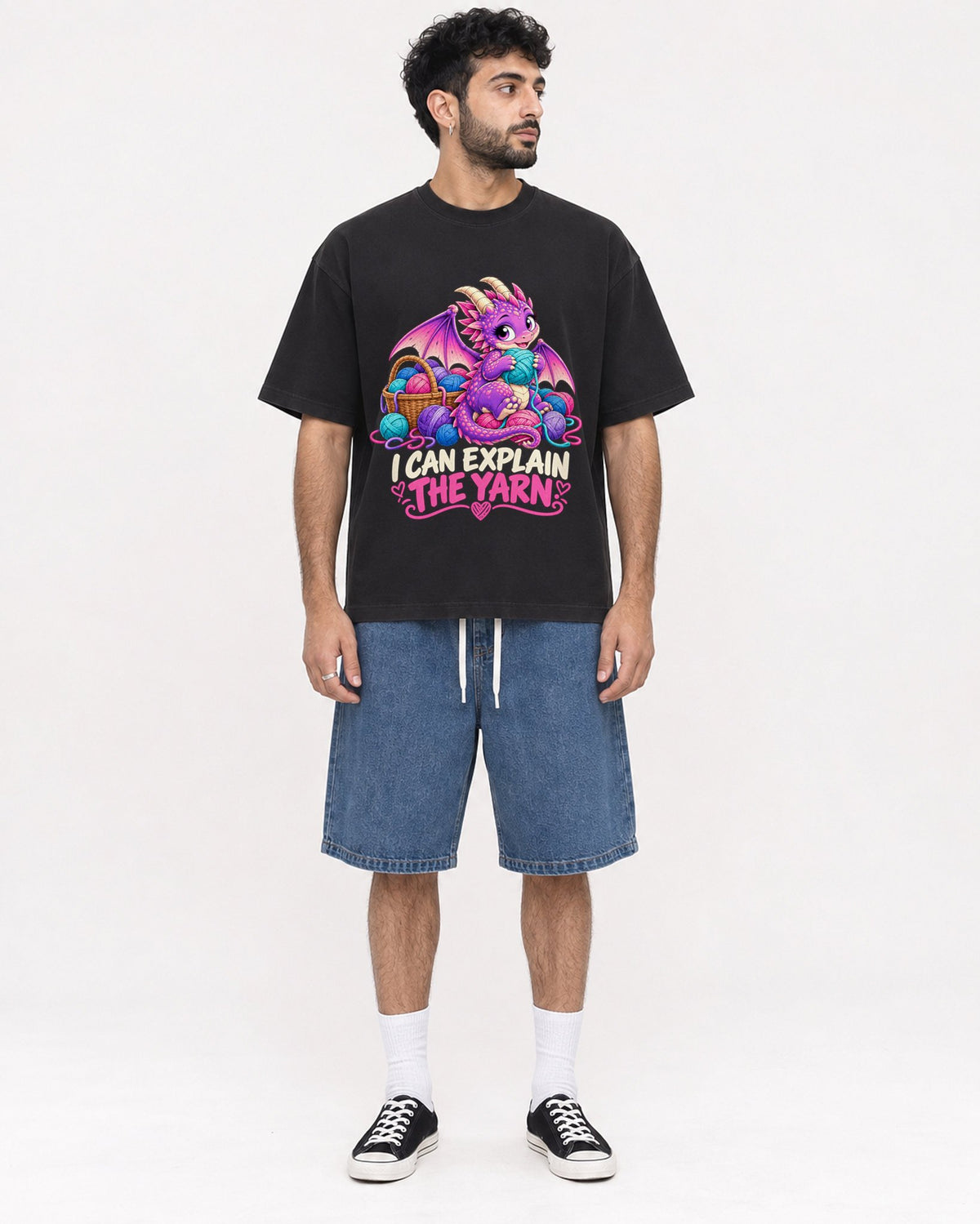 Mockup Boxy Heavyweight Tee Black male full-body 07