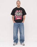 Mockup Boxy Heavyweight Tee Black male full-body 18