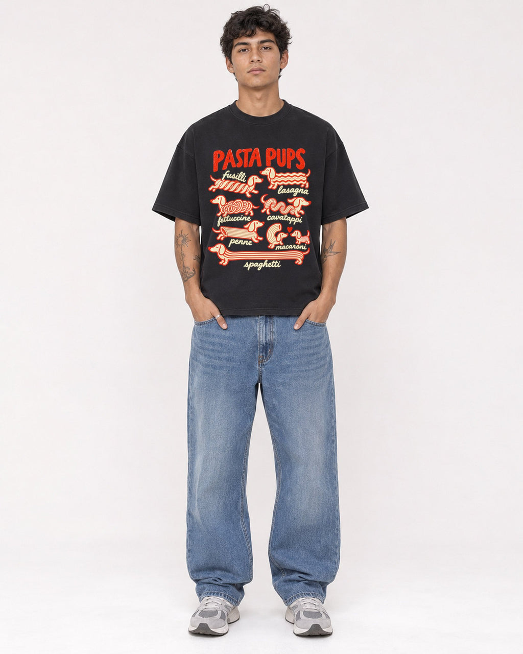Mockup Boxy Heavyweight Tee Black male full-body 06