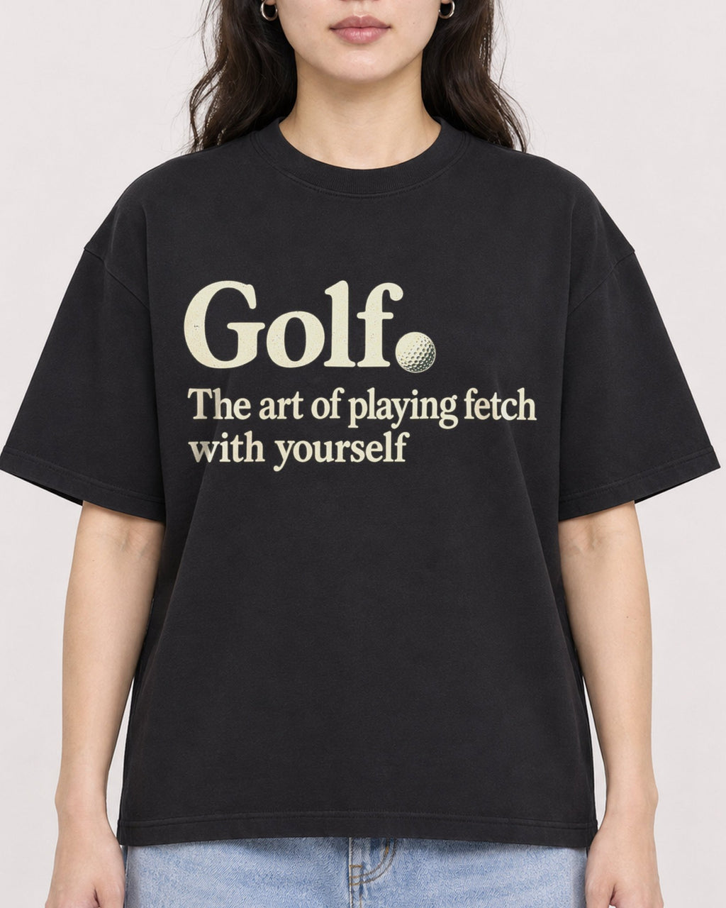 Mockup Boxy Heavyweight Tee Black female close-up 03
