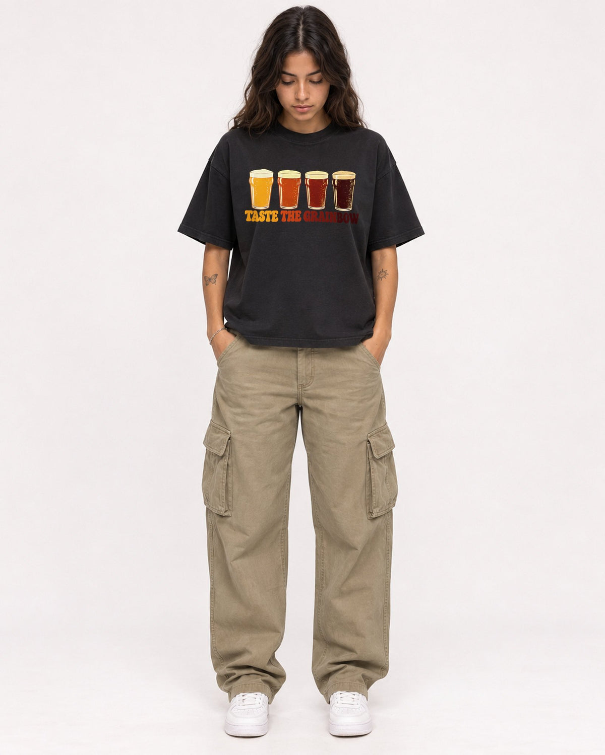 Mockup Boxy Heavyweight Tee Black female full-body 06