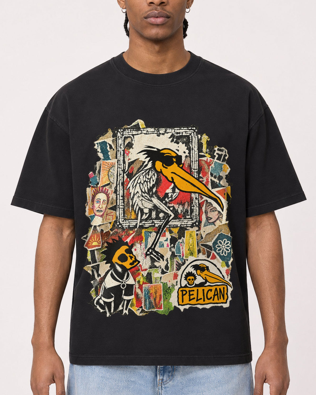 Mockup Boxy Heavyweight Tee Black male close-up 25