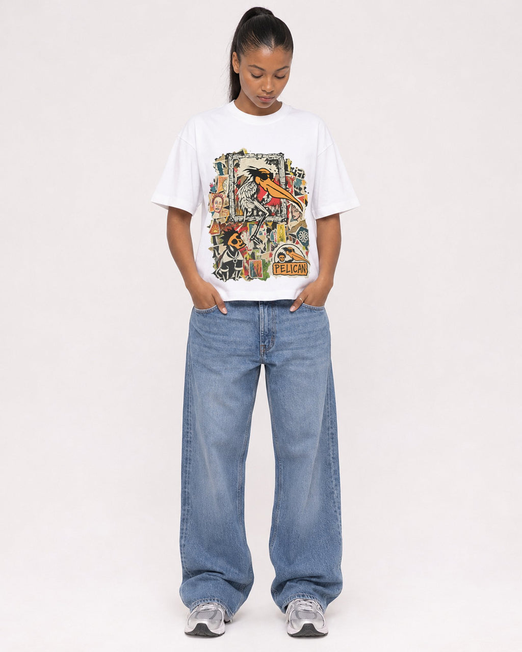 Mockup Boxy Heavyweight Tee White female full-body 25