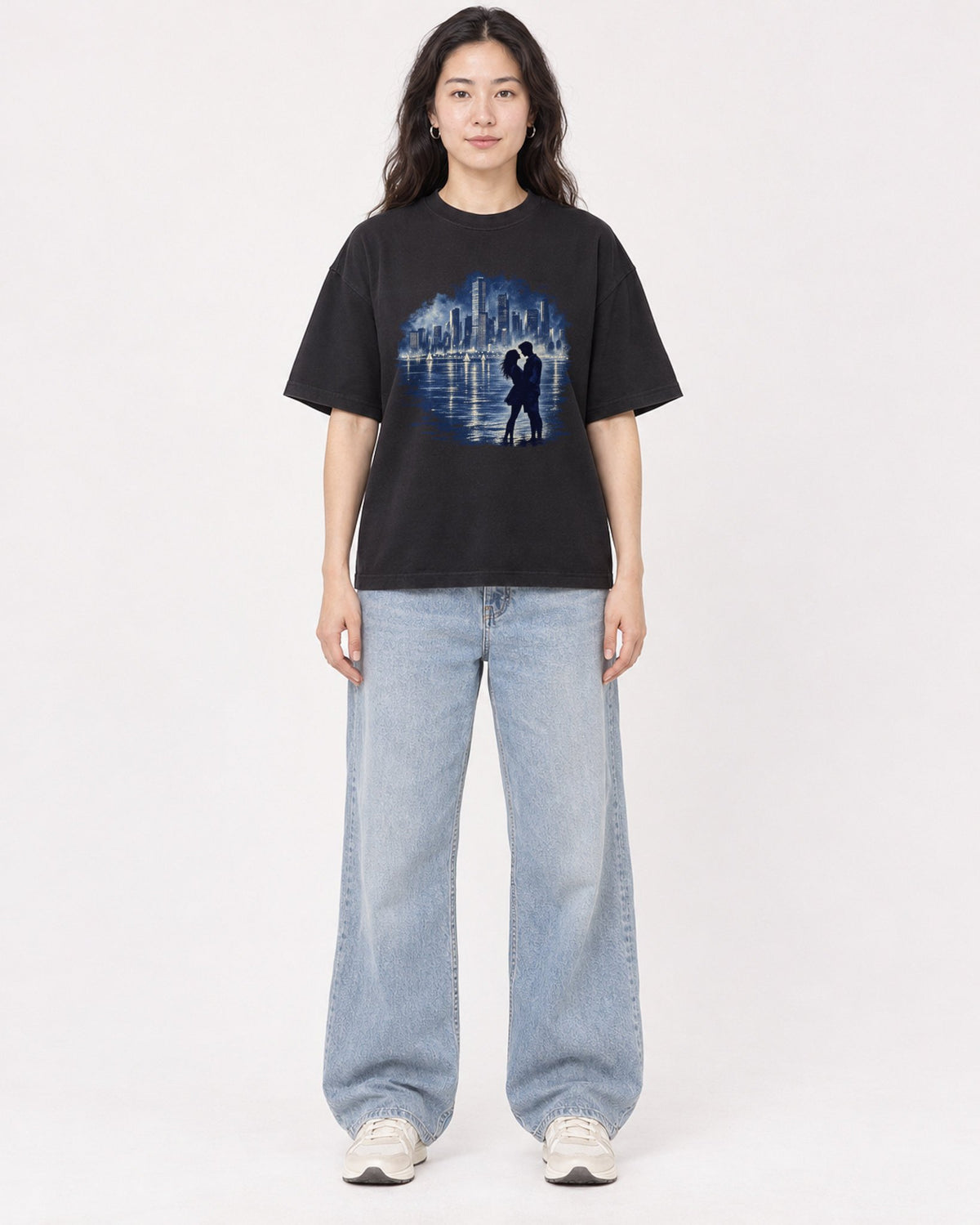 Mockup Boxy Heavyweight Tee Black female full-body 03
