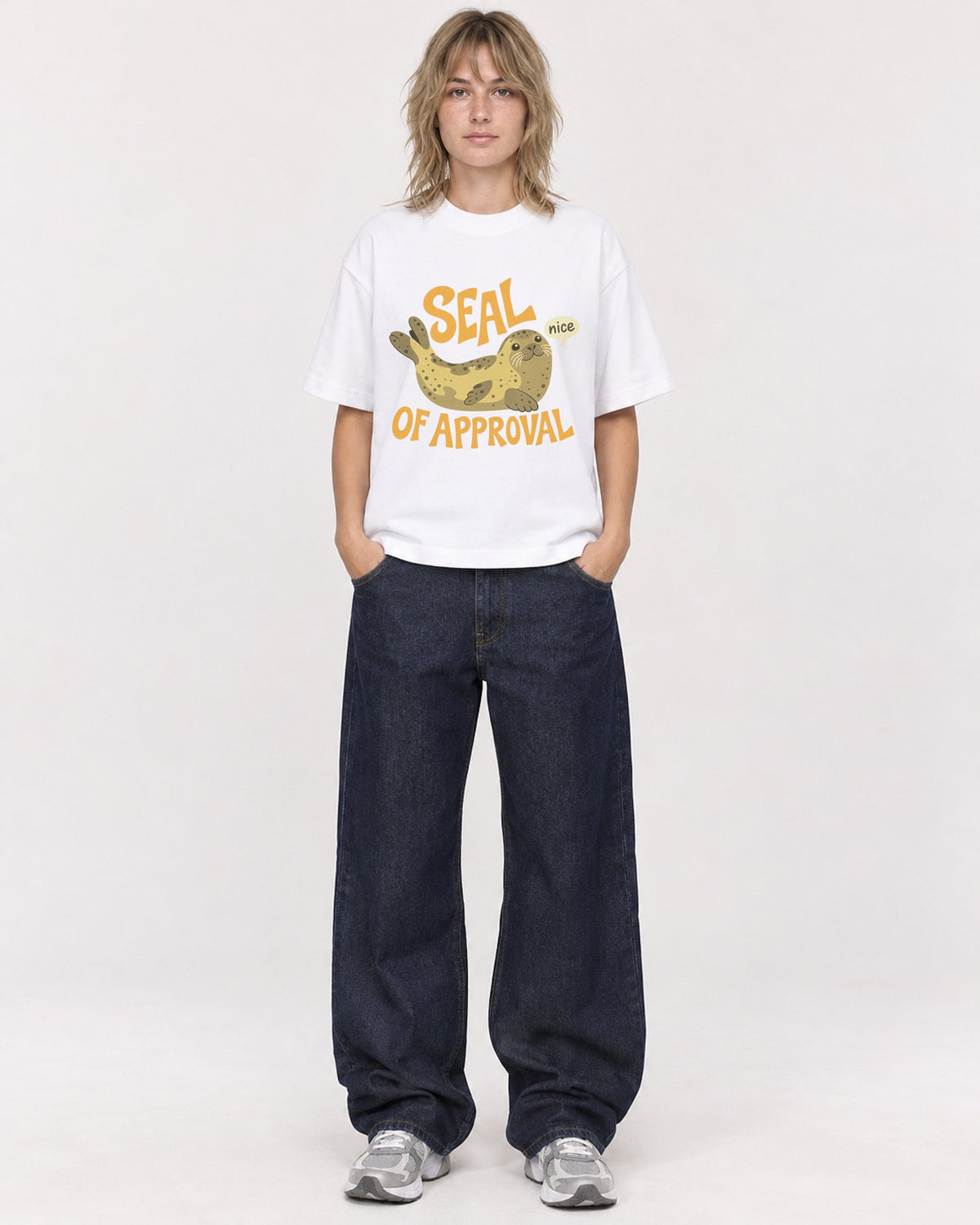 Mockup Boxy Heavyweight Tee White female full-body 19