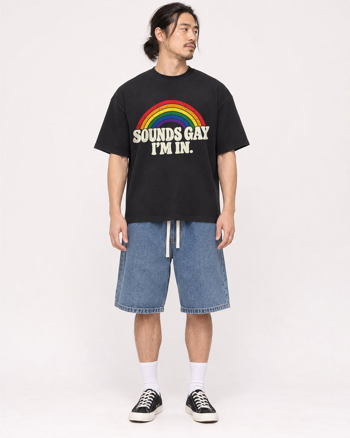 Mockup Boxy Heavyweight Tee Black male full-body 43